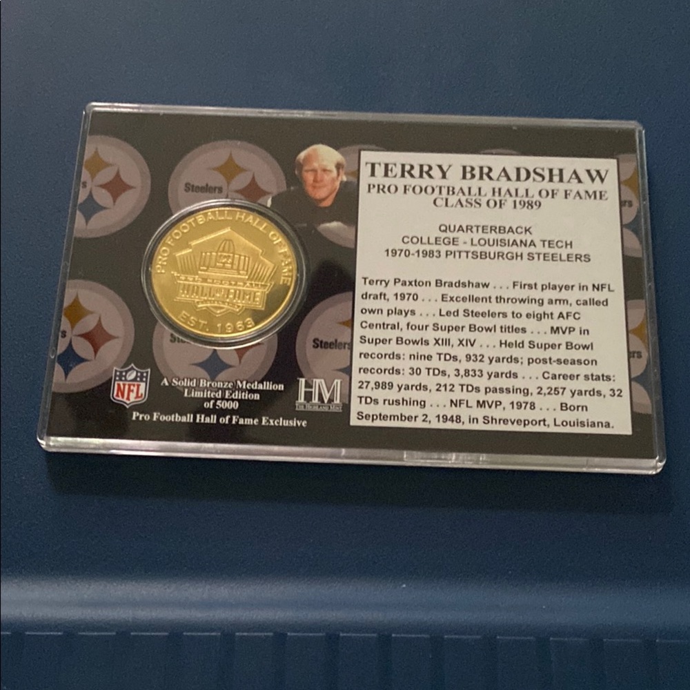 NFL Terry Bradshaw Hall of Fame Plaque - Blue and Gold